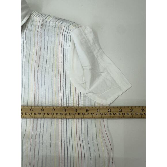 Orvis Womens Shirt Size 14 Rainbow Striped Pin-Tuck Short Sleeve Button Up - Picture 7 of 11